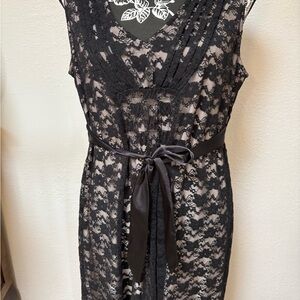 Elegant Black Lace Dress with Belt